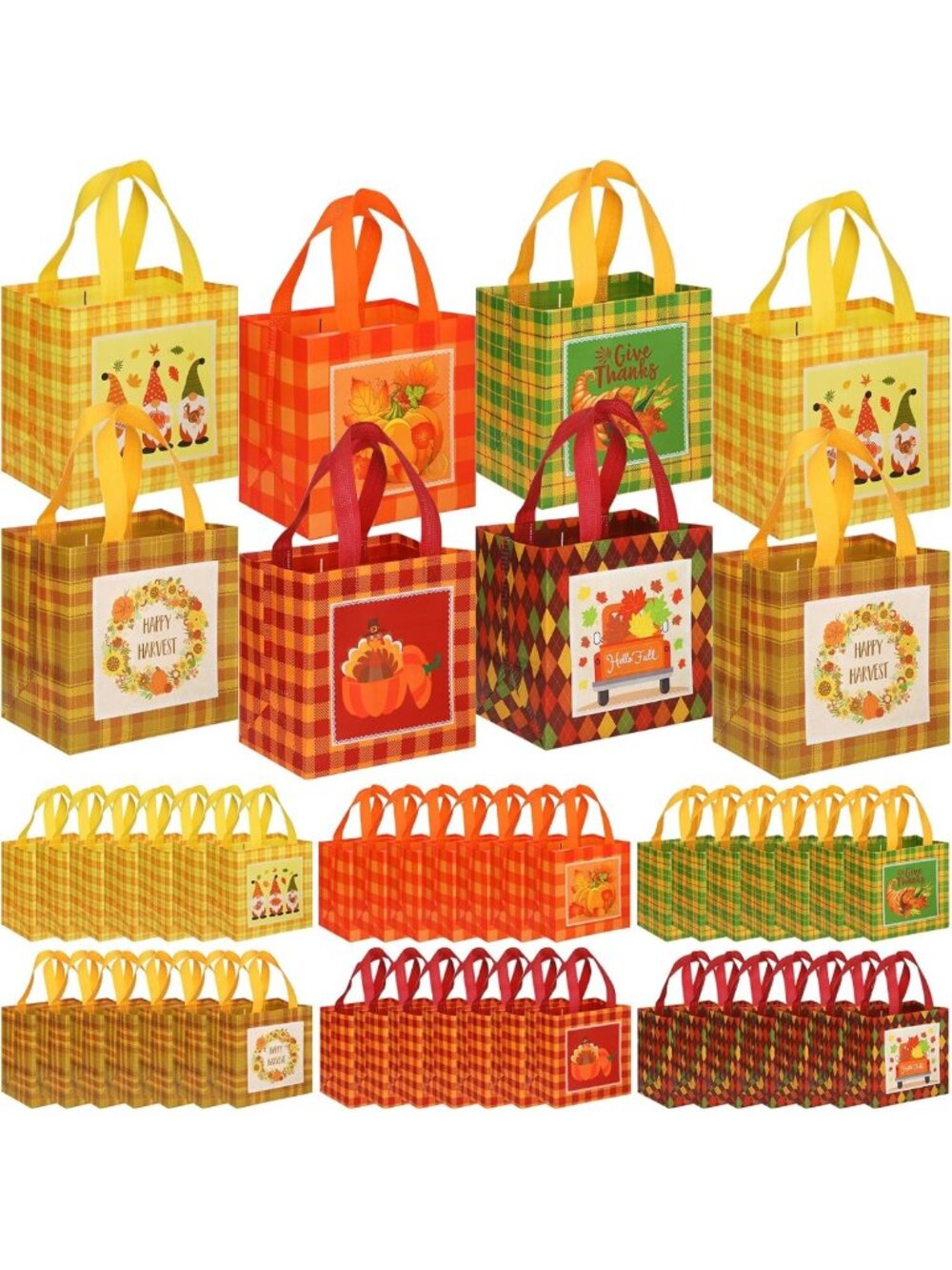 120 Pcs Reusable Thanksgiving Gift Bags - Autumn Non-Woven Fall Treat Bags